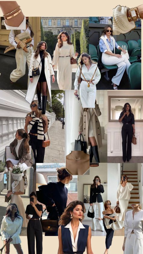 A collage of women in elegant outfits. Neutral colours of black, white, cream, brown. Classy Chic Aesthetic, Soft Elegant Aesthetic, Rich Outfits Classy, Outfit Inspo Classy, Venus Sign, Rich Outfits, Sophisticated Women, Elegant Clothing, Chic Jeans