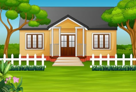 Cartoon house with green yard and wooden... | Premium Vector #Freepik #vector #background #flower #floral #tree Forest Cartoon, Vector House, House Cartoon, Photoshop Backgrounds Backdrops, Nature Background Images, Cartoon House, Kids Background, Free Cartoons, Best Background