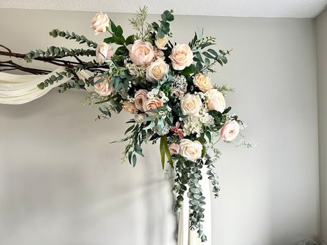 2pcs Wedding Arch With Blush Silk Flowers/arch - Etsy Arbor Wedding Decor, Flowers Arch, Faux Flowers Wedding, Arch Arrangement, Arbor Wedding, Wedding Arbor, Backdrop Decor, Wedding Arches, Wedding Arch Flowers