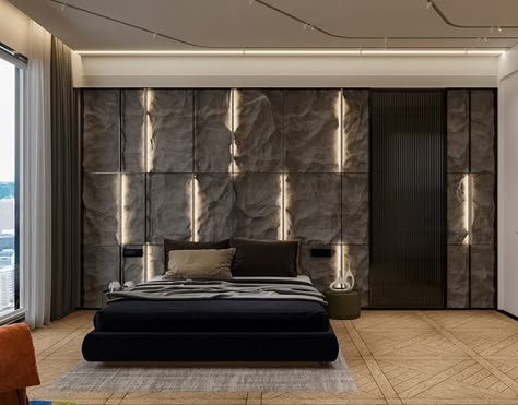 SIMPLICITY OF MASTER BEDROOM on Behance Living Room Bedroom Combo, Ultra Modern Bedroom, Living Room And Bedroom Combo, Bedroom Lighting Ideas, Bedroom Interior Design Luxury, Dark Bedroom, Living Room Living Room, Bed Furniture Design, Bedroom Refresh