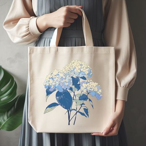 Hydrangea Tote Bag, Floral Botanical Tote, Canvas Flower Shoulder Bag, Shopping Tote Bag, Vintage Flower Bag Blue Hydrangea Flowers, Flowers Tote, Hydrangea Flowers, Flower Bag, Blue Hydrangea, Bag Vintage, Shopping Tote Bag, Floral Botanical, Shopping Tote