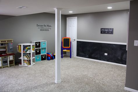 Playroom chalkboard wall Playroom Chalkboard Wall, Kids Playroom Colors, Playroom Chalkboard, Chalkboard Wall Kids, Kids Playroom Basement, Big Kids Playroom, Room Pinterest, Wall Chalkboard, Chalkboard Wall Bedroom