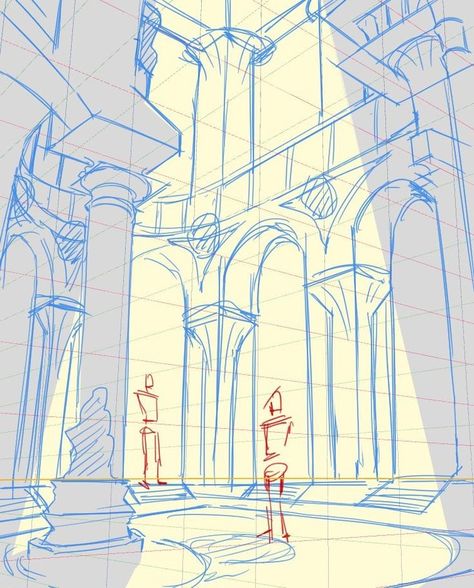 2 Point Perspective Human Figures, One Point Perspective Drawing Reference, Drawing From Different Perspectives, Perspective Art Base, Sketches Of Backgrounds, Practice Perspective Drawing, Environment Drawing Tips, Background Base Drawing, Perspective Drawing Reference People