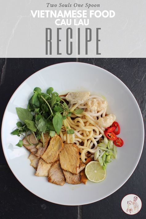 Want to cook authentic Vietnamese food? Try our easy to follow Cau Lau recipestraight from Vietnam. Pork loin in Asian marinade, served with noodles and salad. Lau Lau Recipe, Asian Marinade, Asian Spices, Pork Soup, Slow Cooked Pork, Crispy Pork, Vietnamese Recipes, Asian Dishes, Pork Recipes