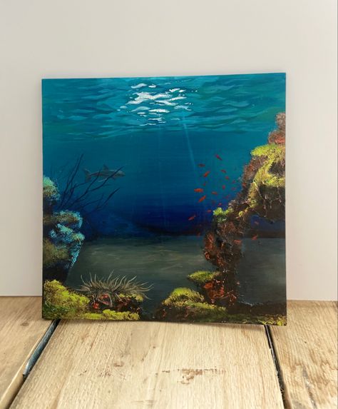 Deep Sea Painting Underwater, Sea Bed Drawing, Deep Sea Painting Acrylic, Underwater Scene Painting, Underwater Painting Ideas, Deep Ocean Painting, Deep Sea Painting, Painting Fire, Coral Painting