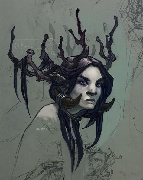 ArtStation - Deer witch, Irina Nordsol Kuzmina Drawing Cartoon Faces, Humanoid Creatures, Heroic Fantasy, Creature Feature, Fantastic Beasts, Character Design Inspiration, Art Sketches, Digital Artwork, Character Inspiration