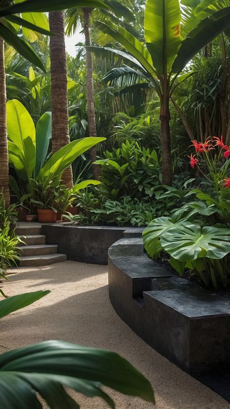 15 DIY Tropical Garden Ideas for Your Outdoor Oasis - Cheerful Talks Australian Landscaping, Tropical Garden Ideas, Indoor Oasis, Tropical Garden Design, Small Courtyard Gardens, Jungle Gardens, Tropical Backyard, Outdoor Paradise, Outdoors Inside