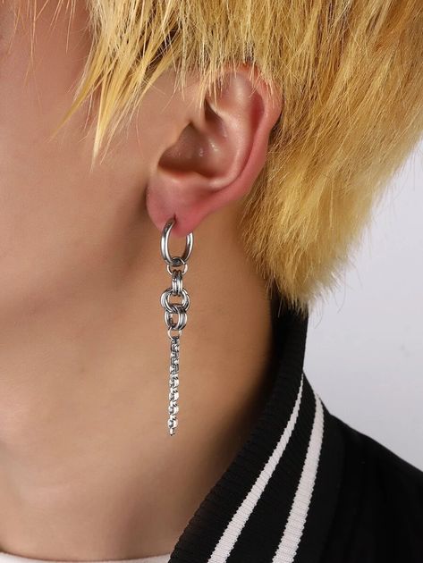 Long Earrings For Men, Chain Earrings Men, Mens Dangling Earrings, Earrings For Men Aesthetic, Earings Aesthetics Men, Dangling Earrings Men Silver, Long Earrings Men, Kpop Earrings Men, Aesthetic Earrings Men