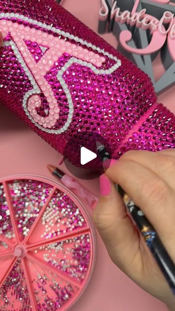 Angie Lopez 50 Shades of Sparkle on Instagram: "Finally finished my initial tumbler! It’s been in the making since last year’s viral pink initial Barbie inspired tumbler! A year ago today to be exact . . . . @becreateful rhinestones @themakersmaker3d  logo @stanley_brand Camilla 40oz quencher . . . . #customart #customtumblers #stanley #trendingreels #reels #reelsinstagram #reelsvideo #viralreels #instareels #instagram #pink #hotpink #stanleypink" Barbie Rhinestone Tumbler, Stanley Brand, Barbie Diy, 50 Shades, Custom Tumblers, Custom Art, 50 %, Hot Pink, Shades