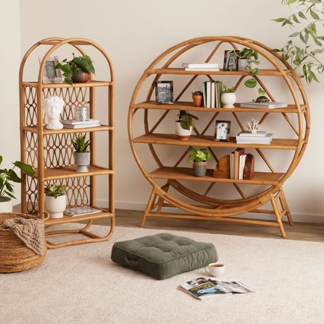 Nylah Tall Sienna Rattan Arched Bookshelf - World Market Bookshelf Collection, Rattan Bookcase, Rattan Bookshelf, Arched Bookshelf, Bohemian House, Rattan Furniture, Affordable Home Decor, Dream House Decor, World Market