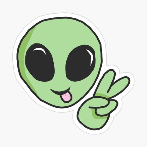 Peace Sticker, Penanda Buku, Alien Drawings, Alien Aesthetic, Sketchbook Cover, Cute Alien, Cute Disney Pictures, Green Sticker, Cute Animal Drawings Kawaii