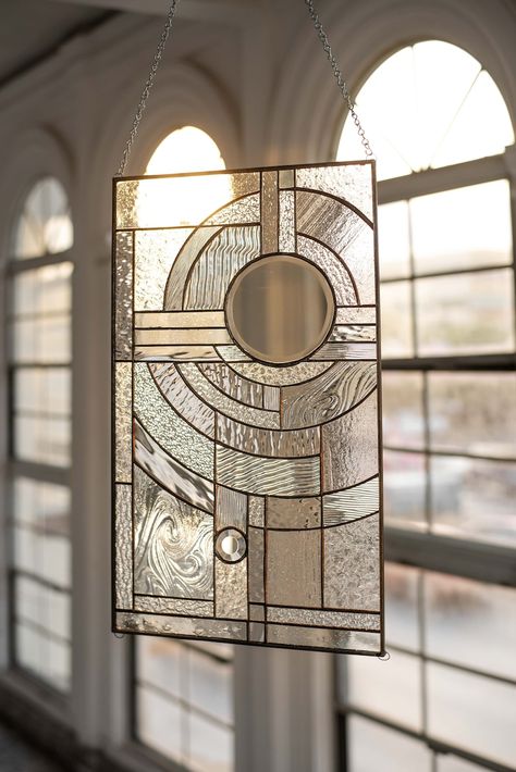 Stained Glass Abstract Panel Beveled Tiffany Style Window | Etsy Stained Glass Rectangle Patterns, Art Deco Glass Window, Large Stained Glass Window, Art Deco Stained Glass Designs, Art Deco Window Design, Steampunk Zentangle, Abstract Stained Glass Designs, Frank Lloyd Wright Stained Glass Pattern, Stained Glass Modern