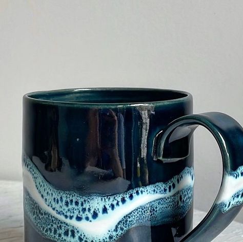 Peridot Pottery on Instagram: "I always get so many questions about this glaze combination. It’s one I use often and feels almost fool proof at this point. Snow by AMACO creates this really gorgeous oil spot reaction over Storm, which is a dark moody blue. On grey clay like this, it’s nearly black." Gray Glaze Combinations, Amaco Flambe Glaze Combinations, Amaco And Mayco Glaze Combinations, Amaco High Fire Glaze Combinations, Ceramic Glaze Techniques, Storm Glaze Combinations, Amaco Celadon Glaze Combinations, Glaze Layering Combinations, Amaco Snow