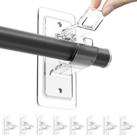 No Drill Curtain Rod, Curtain Rod Hooks, Curtain Door, Curtain Hangers, Kitchen Utensil Organization, Curtain Brackets, Curtain Rod Holders, Plastic Curtains, Rod Holders