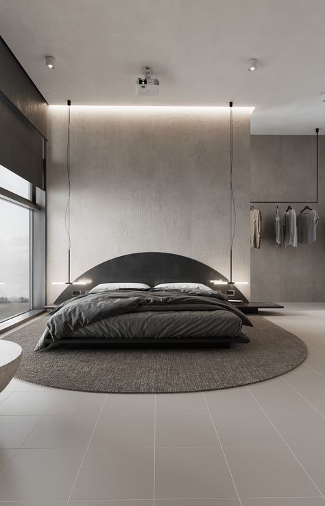 Industrial Style Bedroom, Round Beds, 아파트 인테리어, Bedroom Bed Design, Minimalist Interior, Bedroom Styles, Minimalist Bedroom, Luxurious Bedrooms, 인테리어 디자인