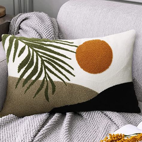 Amazon.com: Adabana Boho Decorative Throw Pillow Covers, Soft Mid-Century Abstract Leaf Lumbar Pillows Cover for Bed Couch 12 x 20 Inches : Home & Kitchen Cover For Bed, Big Cushions, Pillow Embroidery, Blue Couches, Abstract Leaf, Boho Throws, Leaves Pillow, Boho Throw Pillows, White Throw Pillows