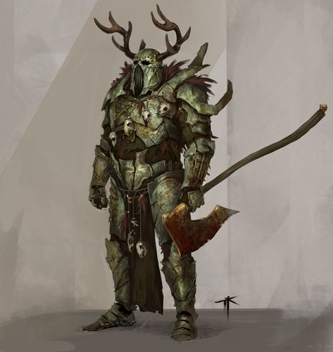 Knight of the deep forest, Jens Kuczwara on ArtStation at https://www.artstation.com/artwork/1nab5L Half Elf, Green Knight, Knight Art, Manama, Dungeons And Dragons Characters, Dnd Art, Fantasy Monster, Fantasy Armor, Deep Forest