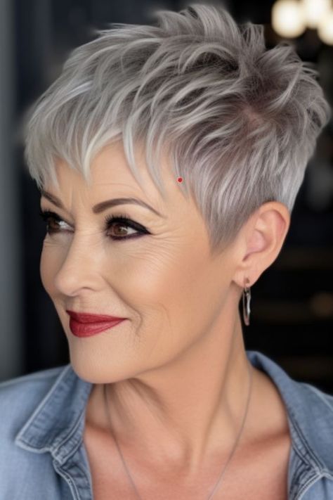 90s Pixie, Tapered Sides, Short White Hair, Short Spiked Hair, Short Sassy Haircuts, Short Spiky Hairstyles, Short Silver Hair, Short Hair Images, Short Grey Hair