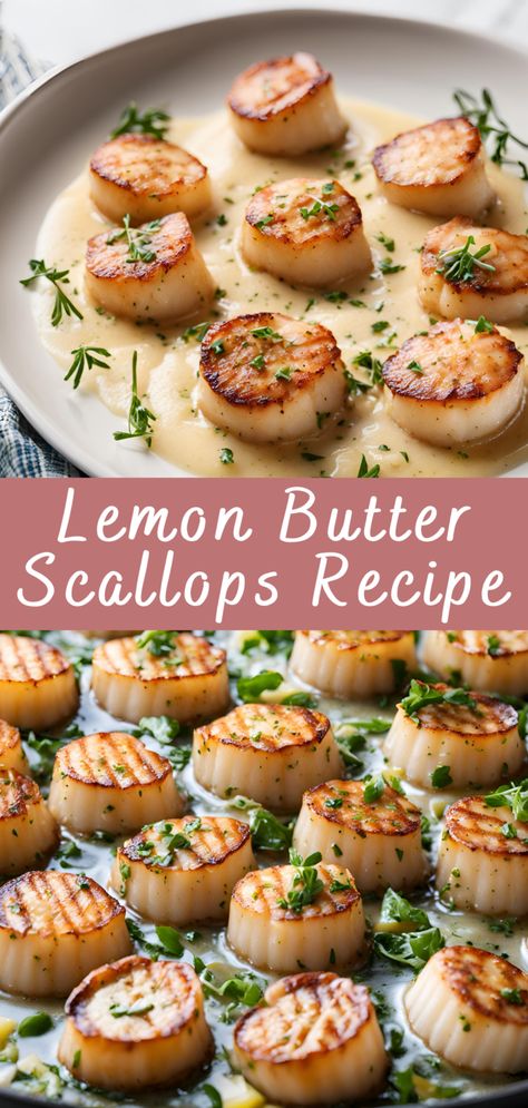 Scallop Appetizer Recipes Fancy, Seared Scallops With Brown Butter And Lemon Pan Sauce, French Scallop Recipes, Scallops With Lemon Butter Sauce, Elegant Fish Recipes, Baked Shrimp And Scallops, Pan Seared Scallops Butter, Sauteed Shrimp And Scallops, Mediterranean Scallops Recipe