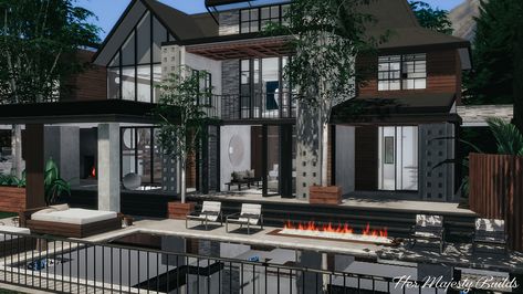 86 Birchwood Drive | Her Majesty Builds on Patreon Sims 4 Architecture, Sims 4 Modern House, Lotes The Sims 4, The Sims 4 Lots, Sims 4 Family, Sims 4 House Building, Tumblr Sims 4, Sims 4 House Design, Sims 4 Teen