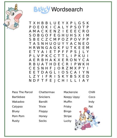 Bluey Word Search, Bluey Printables, Bluey Activities, Bluey Coloring Pages, Fiesta Bluey, Hello Kitty Book, Kids Puzzles, Free Kids Coloring Pages, Kids Worksheets