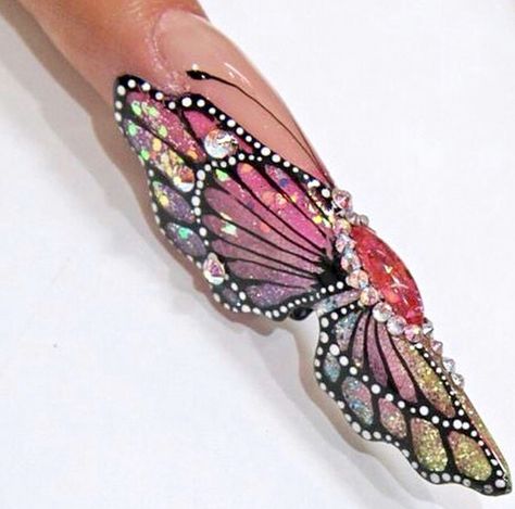 butterfly Red Nail Art Designs, 3d Nail Art Designs, Trending Nails, Edge Nails, Fantasy Nails, Butterfly Nail Art, Crazy Nails, Butterfly Nail, Beautiful Nail Designs