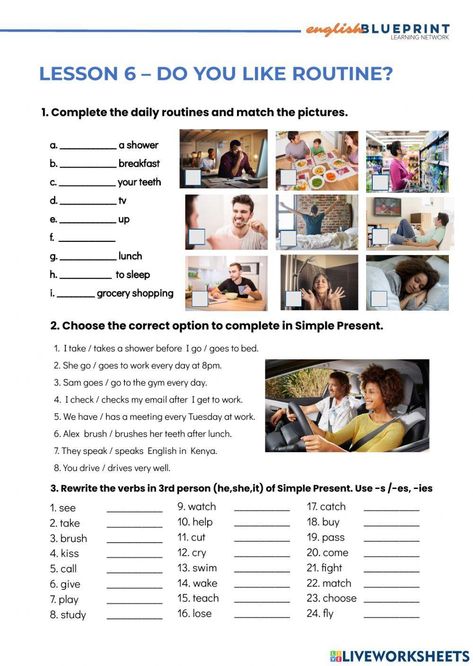 Simple Present Conversation, Simple Present Worksheet, Present Simple Worksheet, Daily Routine Worksheet, Present Perfect Simple, Daily Routine Activities, English For Students, Teach English To Kids, Simple Present Tense