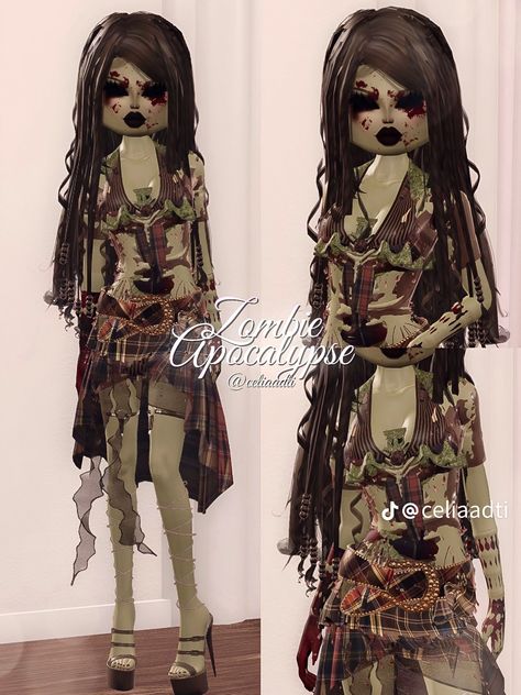 Dti Zombie Apocalypse Outfit Ideas, Zombie Outfit Dress To Impress, Zombie Dti Outfit, Dti Zombie Apocalypse Fit, Toxic Wasteland Dti, Dress To Impress Zombie, Zombie Dress To Impress, Zombie Apocalypse Dress To Impress, Horror Dress To Impress