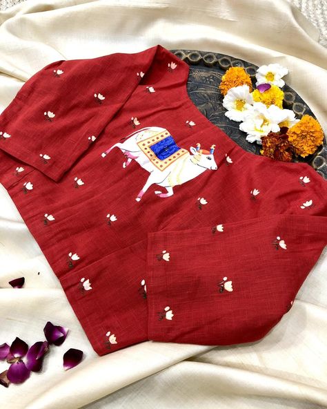 Palash presents pichwai paintings inspired exclusive hand painted cotton blouses ❤️ DM to place your order #PichwaiInspired #HandPaintedBlouse #RedCottonBlouse #IndianArtistry #TraditionalArt #EthnicFashion #ArtisticApparel #HandcraftedFashion #ArtisanalDesigns #CulturalInspiration #FashionWithMeaning #ArtisanCrafted #TextileArt #PichwaiArt #HandmadeFashion #ArtisticClothing #PaintedBlouse #ArtisanFashion #CottonCraft #IndianFashion #HandmadeApparel #ArtisticStyle #CraftedWithLove #Artisan... Pichwai Paintings Blouse Designs, Pichwai Blouse Design, Pichwai Blouse, Marriage Dress, Artisan Fashion, Painting Embroidery, Pichwai Paintings, Painted Fabric, Diy Embroidery Designs