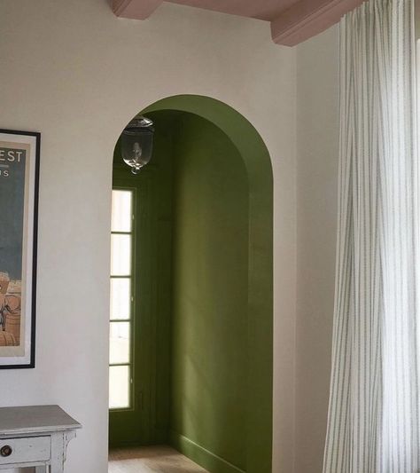 Archway Decor, Arched Doorways, Hallway Paint, Green Hallway, Arch Doorway, Green Walls, Colorado Homes, Painted Paneling, Modern Farmhouse Kitchens