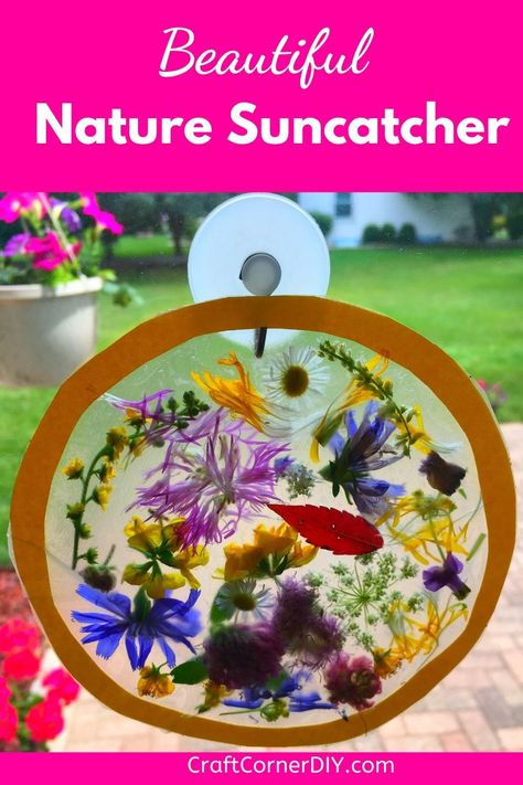 Suncatcher Diy Kids, Nature Mothers Day Craft, Diy Suncatchers For Kids, Suncatchers For Kids, Beach Ball Crafts, Nature Suncatcher, Crafts Nature, Suncatcher Diy, Diy Suncatchers