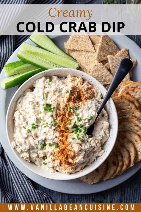 When you’re looking for an easy but elegant appetizer that your guests will devour, this cold Crab Dip recipe is your answer. No baking, no broiling, no heating required, and this creamy dip can be made in advance to ease your dinner party workload. Fresh Crab Dip, Crab Spread For Crackers, Can Crab Recipes, Healthy Crab Dip, Cold Crab Dip With Cream Cheese, Keto Crab Dip, Canned Crab Meat Recipes, Crab Meat Dip, Canned Crab Recipes