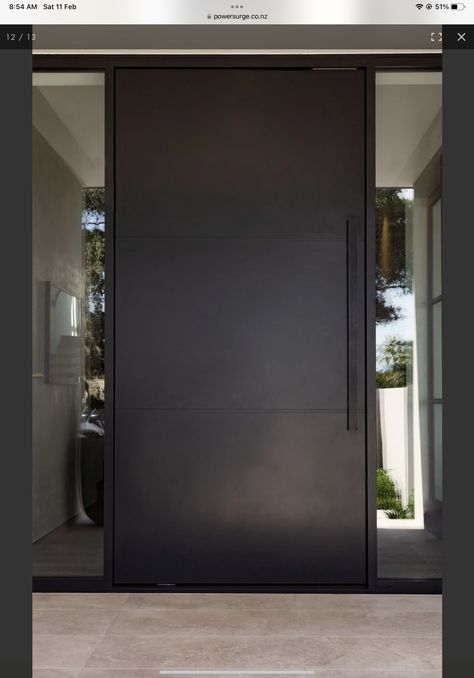 Cool Doors Entrance, Big Front Doors Modern, Black Modern Entry Door, Black Entrance Door Modern, Modern Metal Front Door, Black Front Door Inside Entryway, Modern Front Door Black, Black Door Exterior Front Entry, Modern Front Door Ideas Entrance