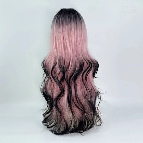 Transform into an alluring dark princess with our Dark Princess Ombre Wig. The long, wavy, and layered design features black roots that fade into a light pink with black tips for a unique ombre effect. Indulge in the enchanting allure of this captivating wig. 👸💖🖤 Description: Material Grade: High-Temperature FiberOrigin: CNTexture: WavyWig Length: Long (26+ inches)Cap Size: Average SizeStyle: Wig with Bangs Black Hair With Other Colors, Color Roots Hair, Black Roots Colored Hair, Black Two Tone Hair, Two Tone Color Hair, Black And Color Hair, Pink Black Ombre Hair, Black Tip Hair, Pink Hair Black Tips