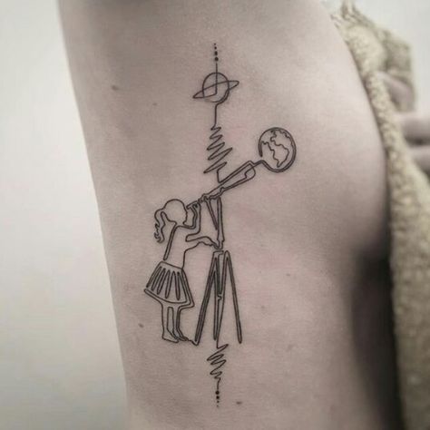 Telescope Tattoo, Single Needle Tattoo, Tattoo Apprentice, Instagram Tattoo, Tattoo Project, Time Tattoos, Couple Tattoos, Tattoo Styles, Minimalist Tattoo