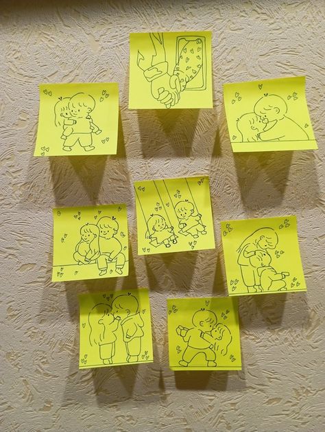 Cute Doodle For Boyfriend, Post It Note Doodles, Post It Note Drawings, Cute Drawings For Bf, Romantic Date Night Ideas, Note Doodles, Diy Projects Gifts, Creative Gifts For Boyfriend, Hand Lettering Art