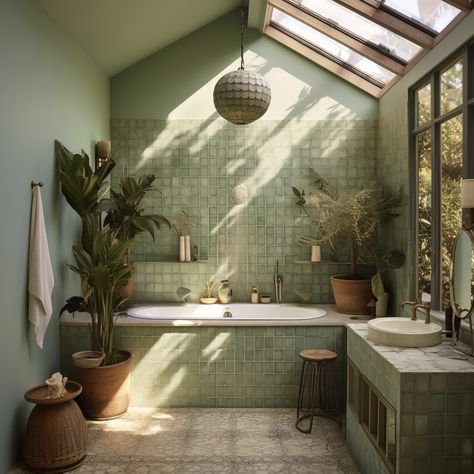 Oasis Bathroom, Green Oasis, Casa Vintage, Dream House Rooms, Green Bathroom, Bath Room, Dream House Interior, Natural Elements, Dream Rooms