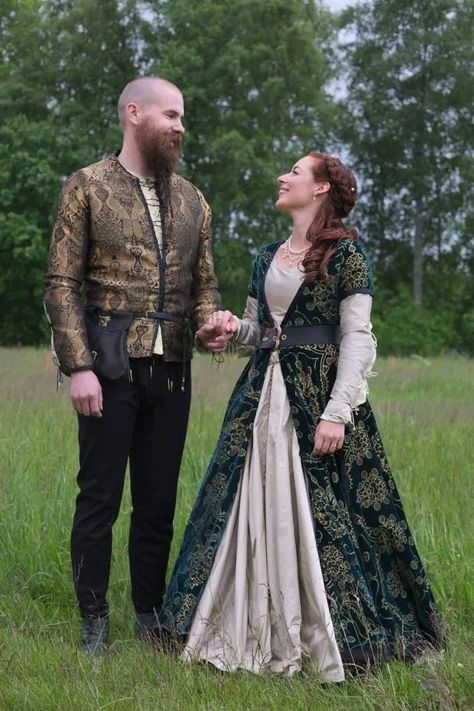 Medieval Wedding Dress, White Silk Dress, Viking Dress, Medieval Wedding, Viking Clothing, Medieval Clothing, Groom Outfit, Apron Dress, 15th Century