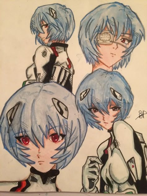 How To Draw Rei Ayanami, Evangelion Art Style, Evangelion Sketch Art, Rei Ayanami Sketch, Rei Ayanami Drawing, Rei Sketch, Neon Genesis Evangelion Drawing, Felt Tip Pen Art Drawings, Felt Pen Art