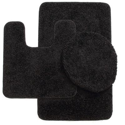 Zipcode Design Kober 3 Piece Solid Bath Mat Set Color: Black Large Bath Rugs, Black Bathroom Decor, Elongated Toilet Seat, Contour Rug, Toilet Lid Cover, Bathroom Bath Mats, Toilet Covers, Bath Mat Sets, Bathroom Collections