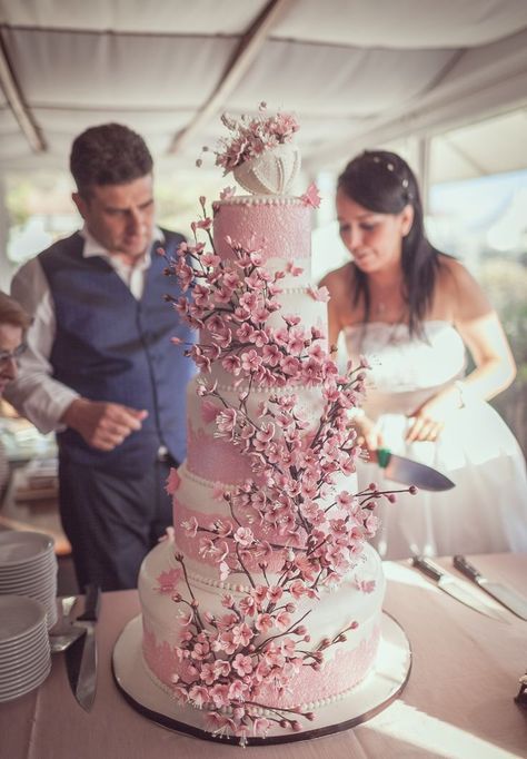 Wedding Dress Cherry Blossom, Wedding Dresses Cherry Blossom, Cherry Blossom Cake Wedding, Wedding Cake Sakura, Cherry Blossom Quinceanera Theme Dress, Cherry Blossom Dress Quinceanera, Sakura Wedding Cake, Cherry Blossom Bouquet Wedding, Wedding Cake Cherry Blossom