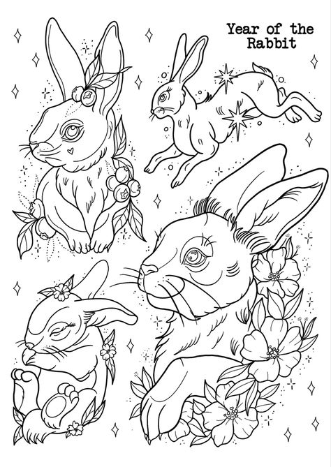 Tattoo Designs Fine Line, Cat Kingston, Kingston Tattoo, Tattoo Designs Minimalist, Fine Line Tattoo Designs, Wicked Tattoos, Rabbit Tattoos, Easter Coloring, Flash Tattoo Designs