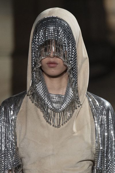 Paco Rabanne, Headdress, Paris Fashion, Paris Fashion Week, Veil, Fashion Week, Cherry, Paris, Silver