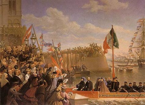 1864 Maximiliano y Carlota partiendo de Miramare hacia Mexico, by Cesare dell'Acqua (location unknown to gogm) | Grand Ladies | gogm Mexican Independence Day, Mexican Army, Mexico History, Fun Fact Friday, Mexican Heritage, Austro Hungarian, Mexican Culture, Trieste, Historical Pictures