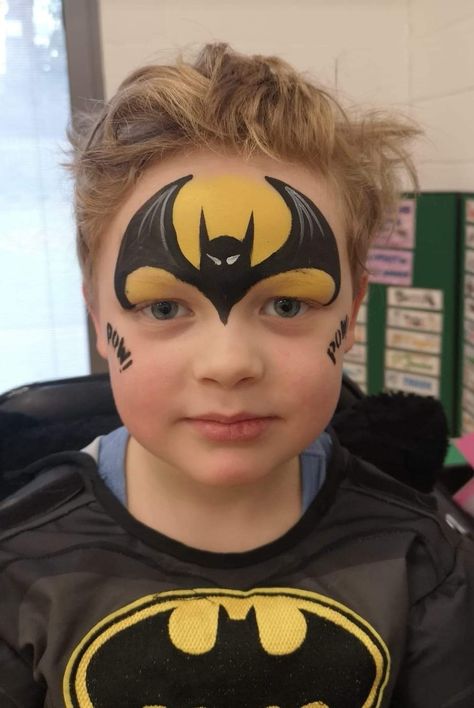 Disney Face Painting Ideas, Children’s Face Paint Ideas, Bluey Face Painting Ideas For Kids, Batman Face Paint Easy, Summer Face Paint, Boy Face Paint, Batman Face Paint, Superhero Face Painting, Easy Halloween Face Painting