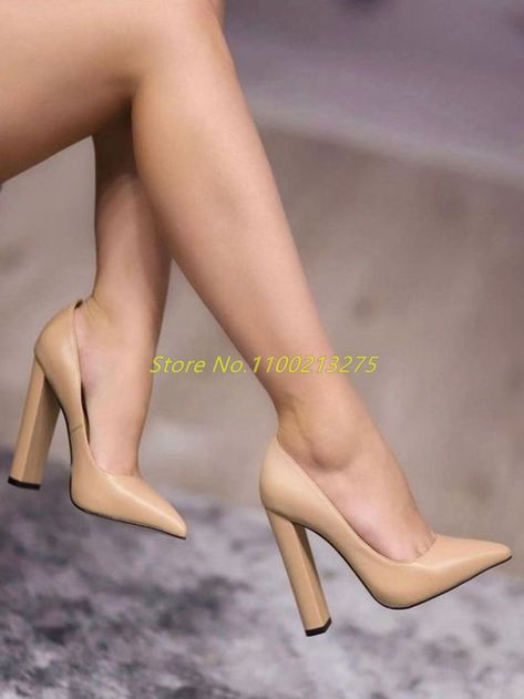 Block Heel Slip On Women Pumps Sexy Pointed Toe Matte Leather Apricot Red 2022 New Arrivals Autumn Winter High Heel Shoes Red High Heel Shoes, Red High Heels, Leather High Heels, Leather Shoes Woman, Heel Shoes, Women's Pumps, High Heel Shoes, Apricot, High Heel