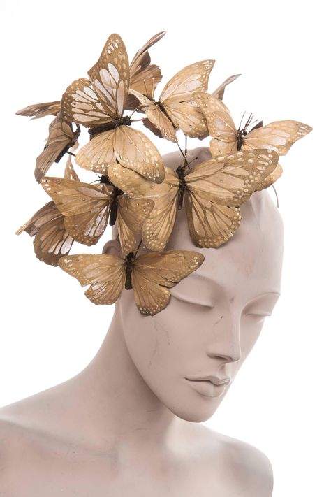 Philip Treacy Headband With Matte Gold Butterfly Appliqués And Jewel Accents at 1stdibs Butterfly Headpiece, Philip Treacy Hats, Philip Treacy, Butterfly Drawing, Gold Butterfly, Beautiful Hats, Fantasy Jewelry, Mad Hatter, Matte Gold