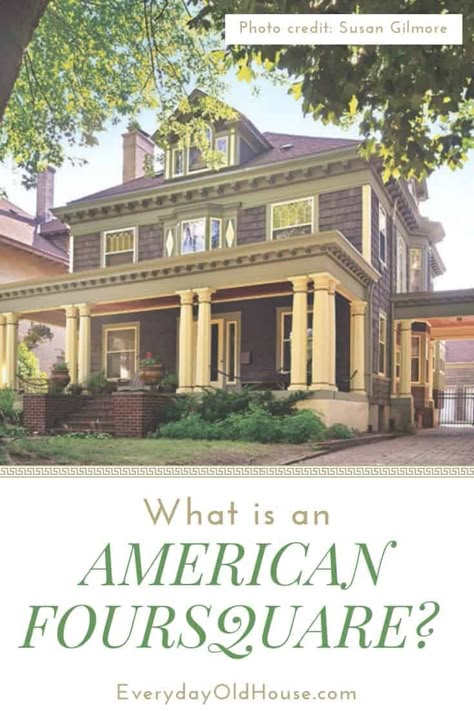 Foursquare Exterior, American Foursquare House, American Four Square House, Square Houses, Foursquare House, Country Home Decorating, Four Square Homes, American Foursquare, Square House Plans