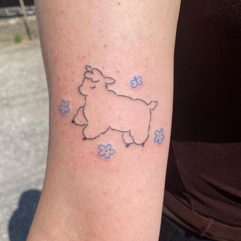 Cartoon Sheep Tattoo, Lamb Tattoo For Women, Sheep Tattoo Design, Print Making Designs, Lamb Tattoo, Sheep Tattoo, Whimsical Tattoos, Tatoo Inspiration, Tattoo Board