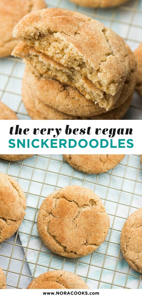 Vegan Snickerdoodles, Nora Cooks, Nutella Cookie, Vegan Christmas Cookies, Vegan Baking Recipes, Vegan Cookies Recipes, Snickerdoodle Cookies, Vegan Chocolate Chip Cookies, Egg Free Recipes